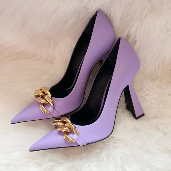 New! VERSACE Medusa Chain Leather Heels - Picture 10 of 14